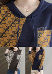 Coffee Cozy Patchwork Cotton Knit Sweaters Asymmetrical Fall