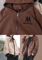 Chocolate Embroideried Warm Fleece Coats Hooded Zip Up Winter