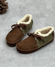 Chocolate Flat Shoes For Women Lace Up Fuzzy Wool Lined Flat Shoes For Women