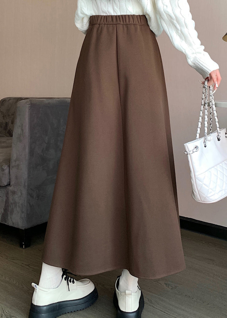 Coffee High Waist Elastic Waist Wrinkled Skirts Spring