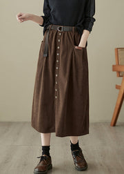 Coffee High Waist Patchwork Corduroy Skirts Pockets Spring