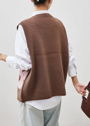 Coffee Jacquard Knit Vest Tops Oversized Spring