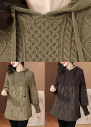 Coffee Lace Up Patchwork Thick Top Hooded Winter