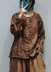 Chocolate Loose Linen Shirt Tops Button Long Sleeve