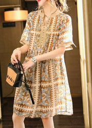 Coffee Nail Bead Party Chiffon Long Dress Short Sleeve