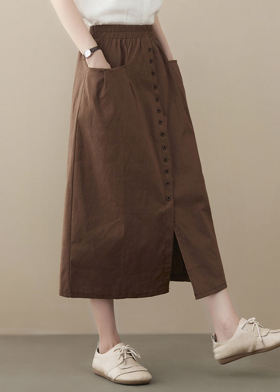 Coffee Oversized Cotton Skirts Buttons Side Open Summer