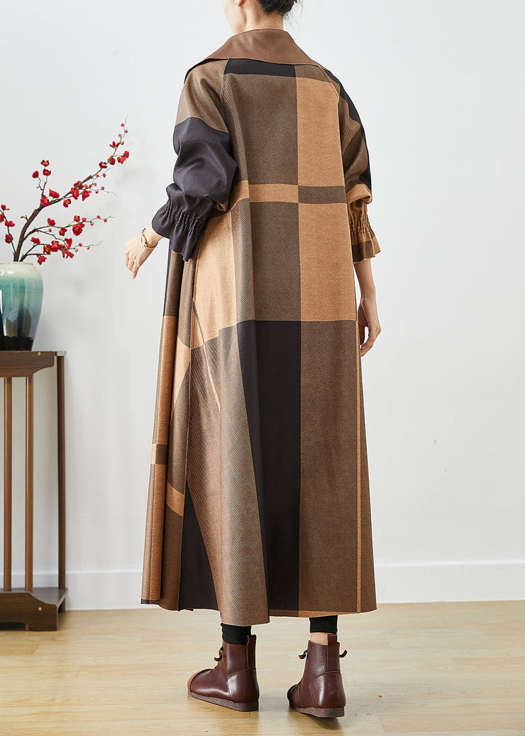 Coffee Patchwork Cotton Coat Outwear Oversized Fall