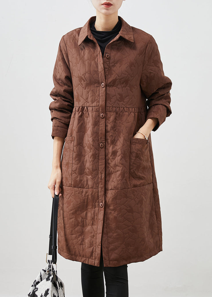 Coffee Patchwork Fine Cotton Filled Coats Oversized Jacquard Winter