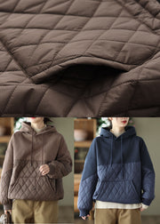 Chocolate Patchwork Fine Cotton Filled Pullover Sweatshirt Drawstring Winter