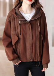 Coffee Patchwork Plus Size Cotton Hoodie Coat Drawstring Winter