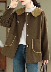 Coffee Peter Pan Collar Button Coats Long Sleeve