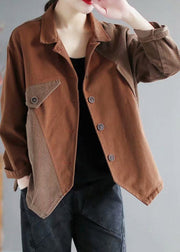 Chocolate Peter Pan Collar Button Corduroy Coats Long Sleeve