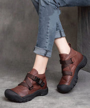 Coffee Platform Cowhide Leather Stylish Buckle Strap Splicing