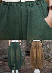 Coffee Pockets Patchwork Elastic Waist Linen Lantern Pants Fall