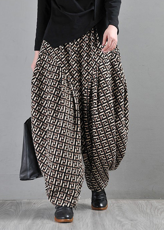 Chocolate Pockets Print Elastic Waist Pants Fall