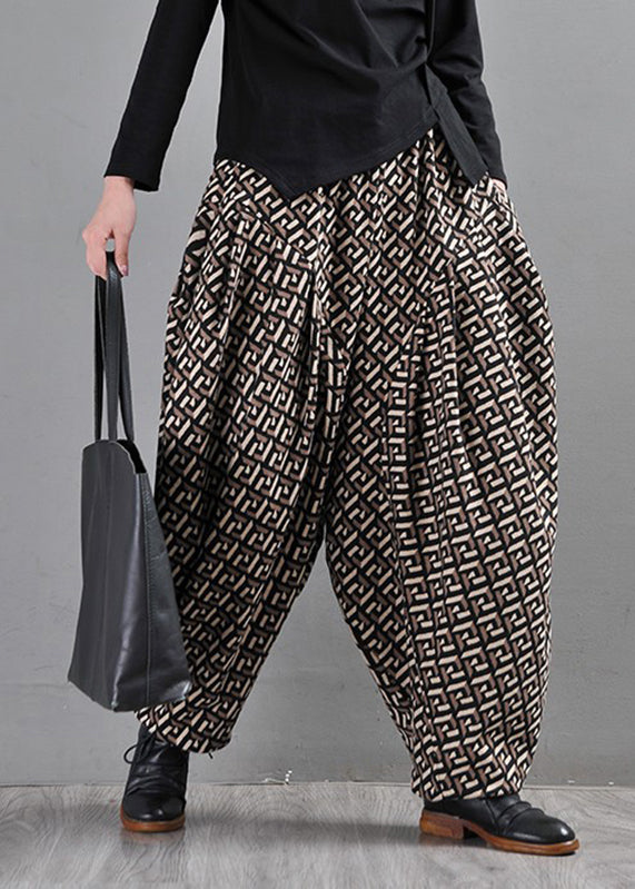 Chocolate Pockets Print Elastic Waist Pants Fall