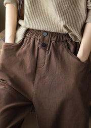 Chocolate Slim Cotton Harem Pants Elastic Waist Solid Fall