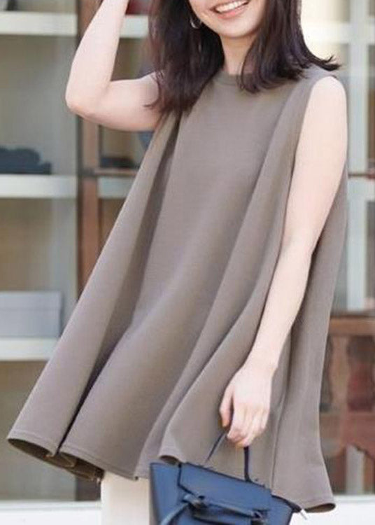 Coffee Solid Cotton T Shirt Sleeveless