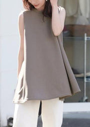 Coffee Solid Cotton T Shirt Sleeveless