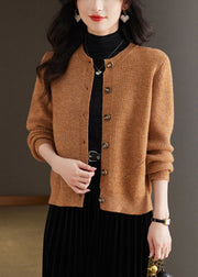 Coffee Solid Cozy Knit Fall Cardigans O Neck