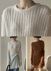 Coffee Solid Loose Knit Sweater Mid Dress O-Neck Fall