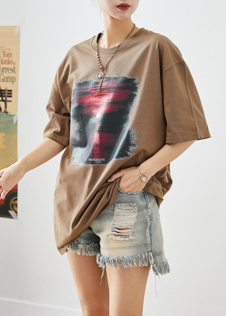 Coffee Sunset Print Cotton Tank Tops Oversized Summer