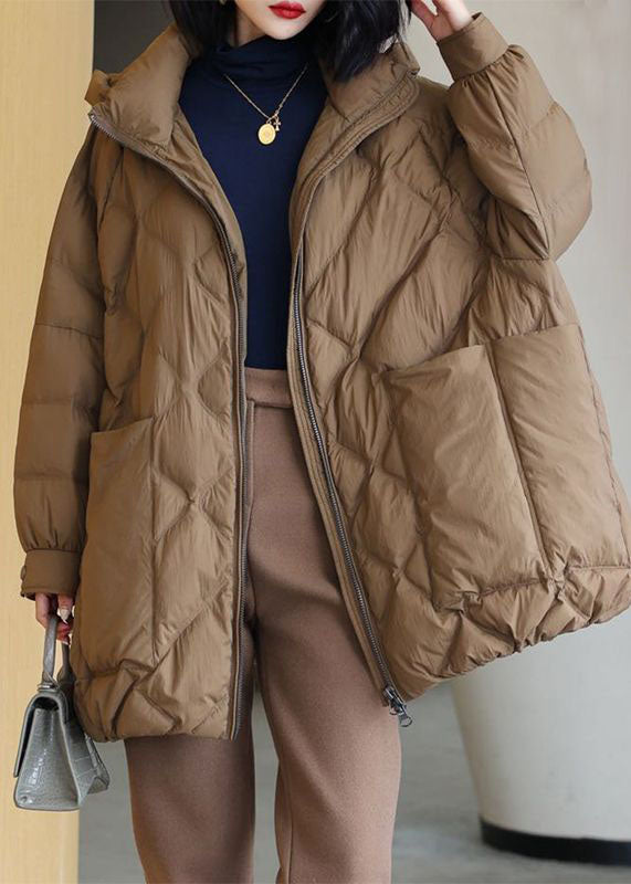 Chocolate Thick Duck Down Puffer Jacket Hooded Pockets Winter