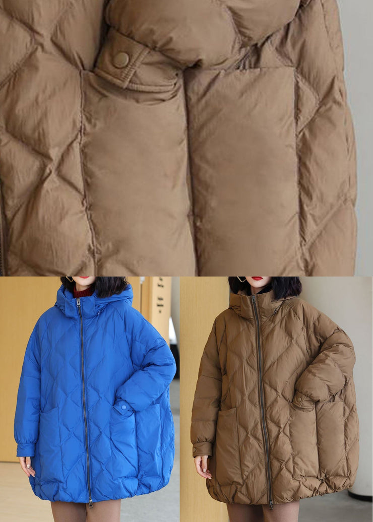 Chocolate Thick Duck Down Puffer Jacket Hooded Pockets Winter