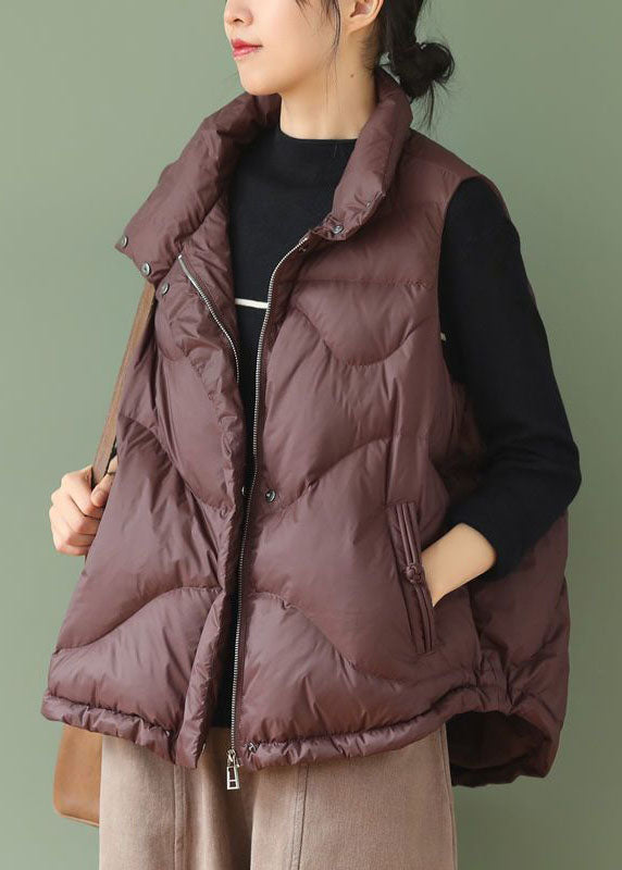 Chocolate Thick Duck Down Puffer Vests Stand Collar Oversized Winter