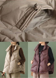 Chocolate Thick Duck Down Puffer Vests Stand Collar Oversized Winter