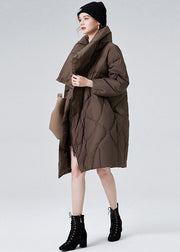 Chocolate Thick Duck Down Puffers Jackets Oversized Turn-down Collar Winter