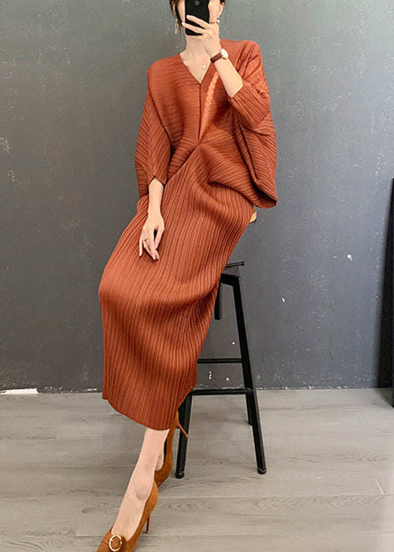 Chocolate V Neck Striped Patchwork Long Dress Long Sleeve