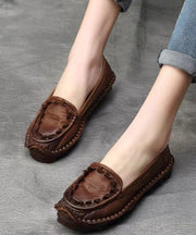 Coffee Vintage Handmade Cowhide Leather Flat Shoes