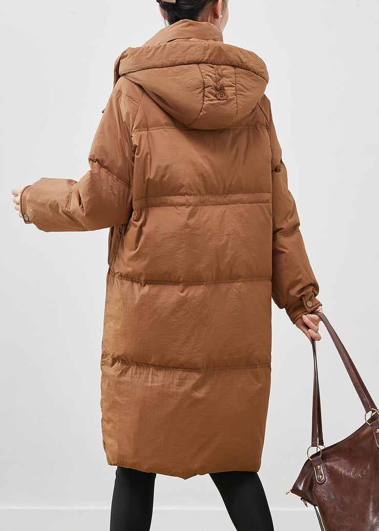 Coffee Warm Duck Down Puffer Jacket Hooded Pockets Winter