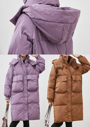 Coffee Warm Duck Down Puffer Jacket Hooded Pockets Winter