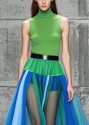 Colorblock Patchwork Tulle Skirt Hollow Out Summer