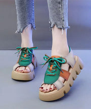 Colorblock Peep Toe Lace Up Splicing Casual Platform Sandals