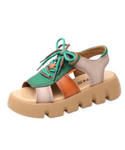 Colorblock Peep Toe Lace Up Splicing Casual Platform Sandals