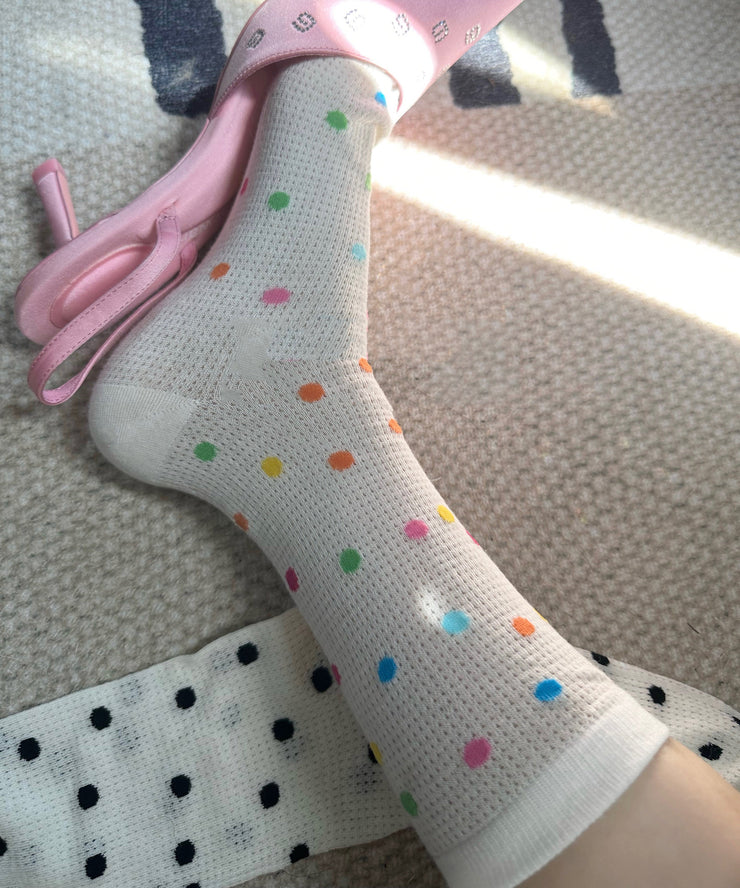 Colored Polka Dot Breathable Summer Fresh Thin Mid Length Socks