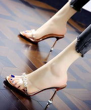 Comfortable Beige Stiletto Classy Peep Toe High Heel Slippers