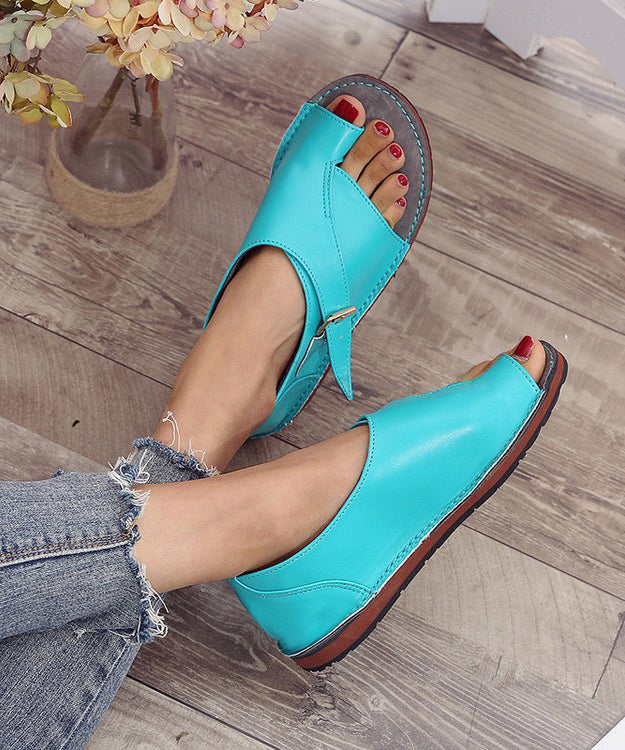 Comfortable Green Faux Leather Splicing Peep Toe Walking Sandals