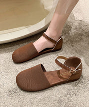 Comfortable Knit Fabric Flat Shoes Buckle Strap Splicing Brown