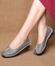 Comfortable Mulberry Cowhide Leather Splicing Flat Shoes