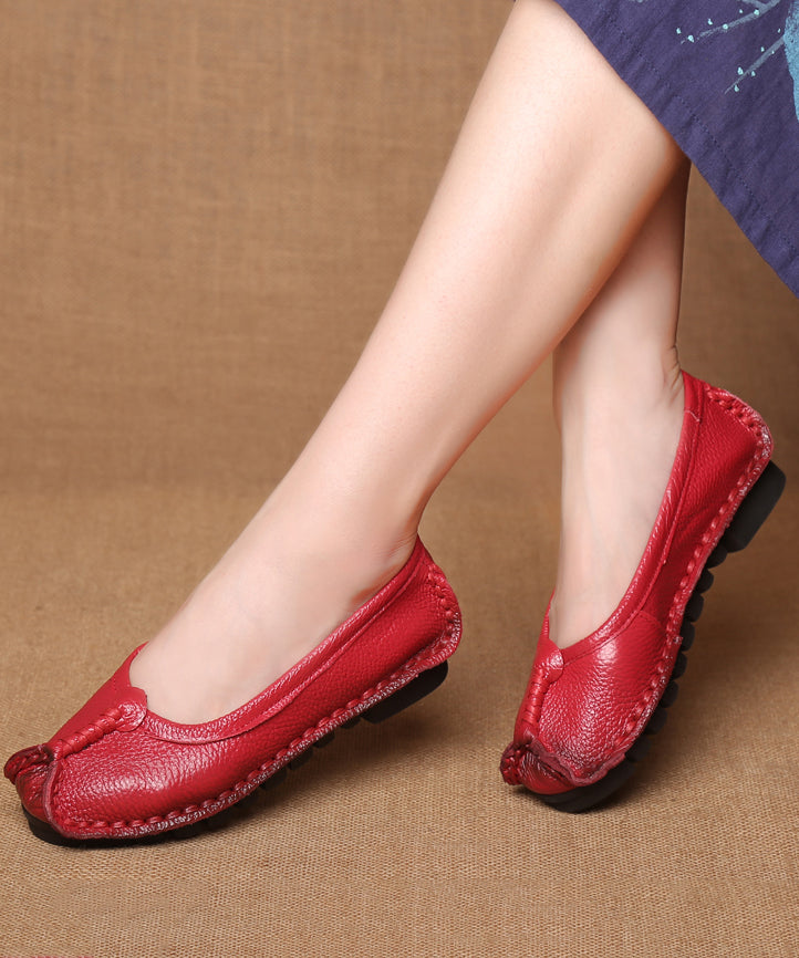 Comfortable Mulberry Cowhide Leather Splicing Flat Shoes