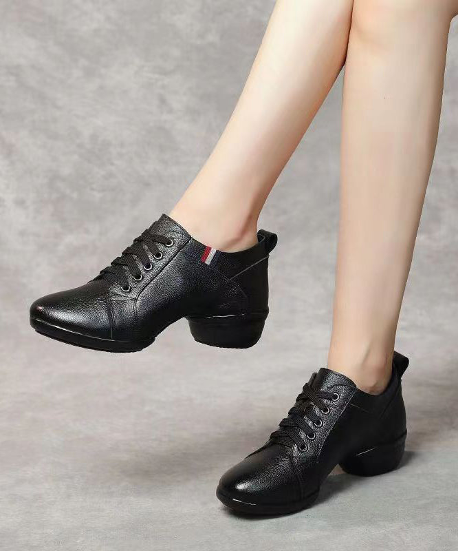 Comfortable Soft Black Cross Strap Cowhide Leather Dance Shoes