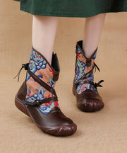 Comfortable Splicing Boots Black Retro Print Cowhide Leather