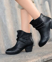 Comfortable Splicing Chunky Boots Black Sheepskin Pointed Toe