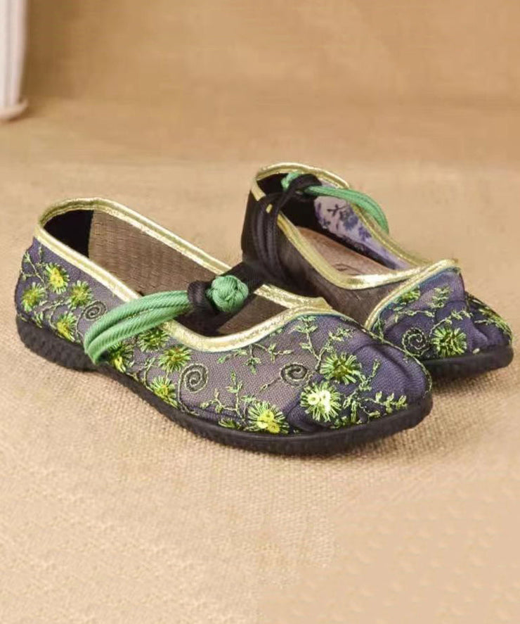 Comfortable Splicing Flat Sandals Green Breathable Mesh Embroidery