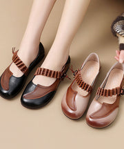 Comfy Black Buckle Strap Flat Feet Shoes Splicing Flat Shoes For Women