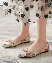 Comfy Black Flat Feet Shoes Cotton Fabric Print Pointed Toe